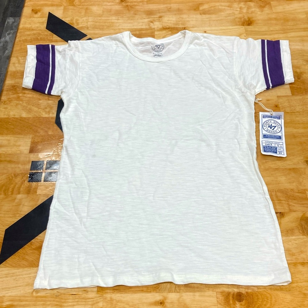47 Brand white shirt with purple sleeves
